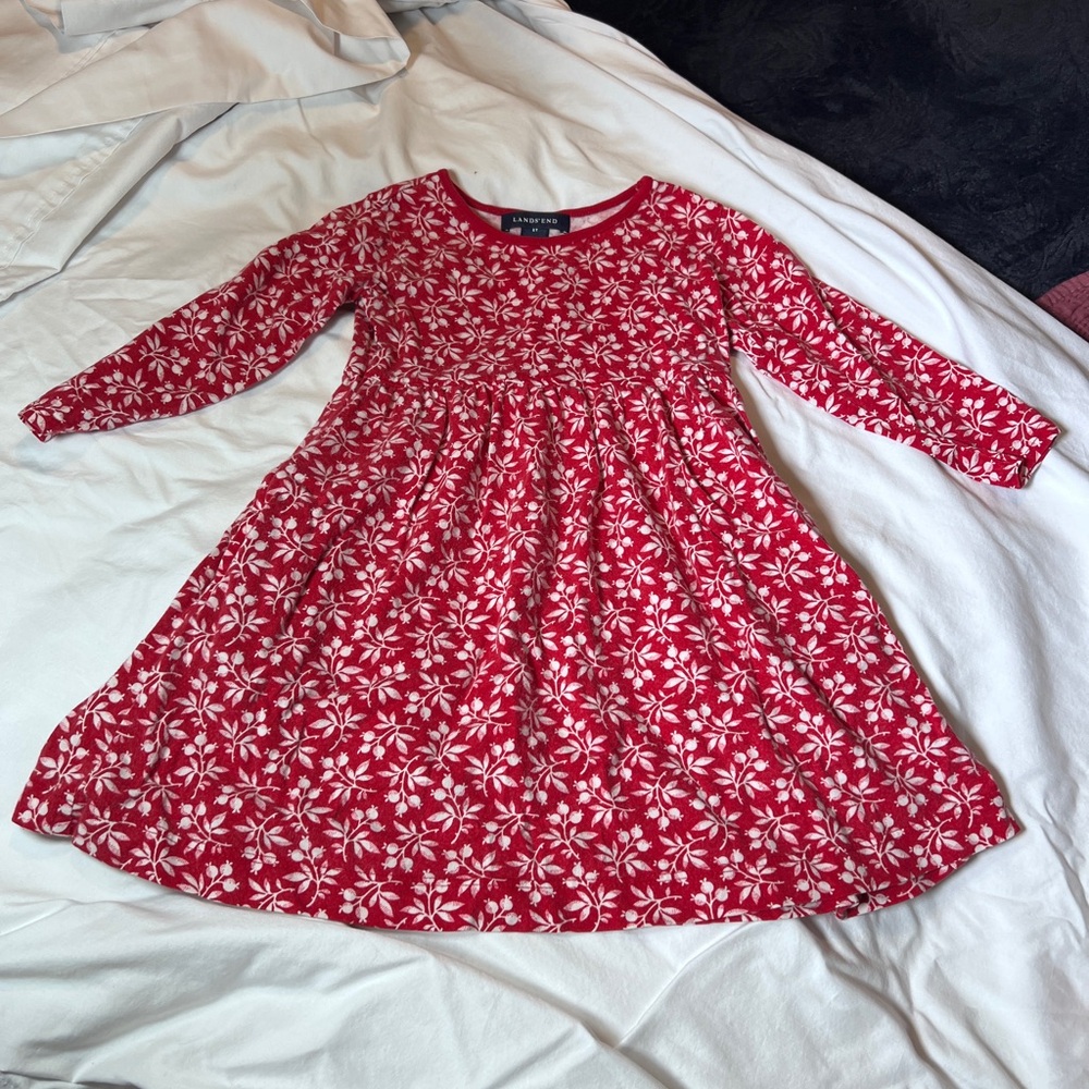 Lands' End Red A-Line Casual Dress with Long Sleeves Christmas